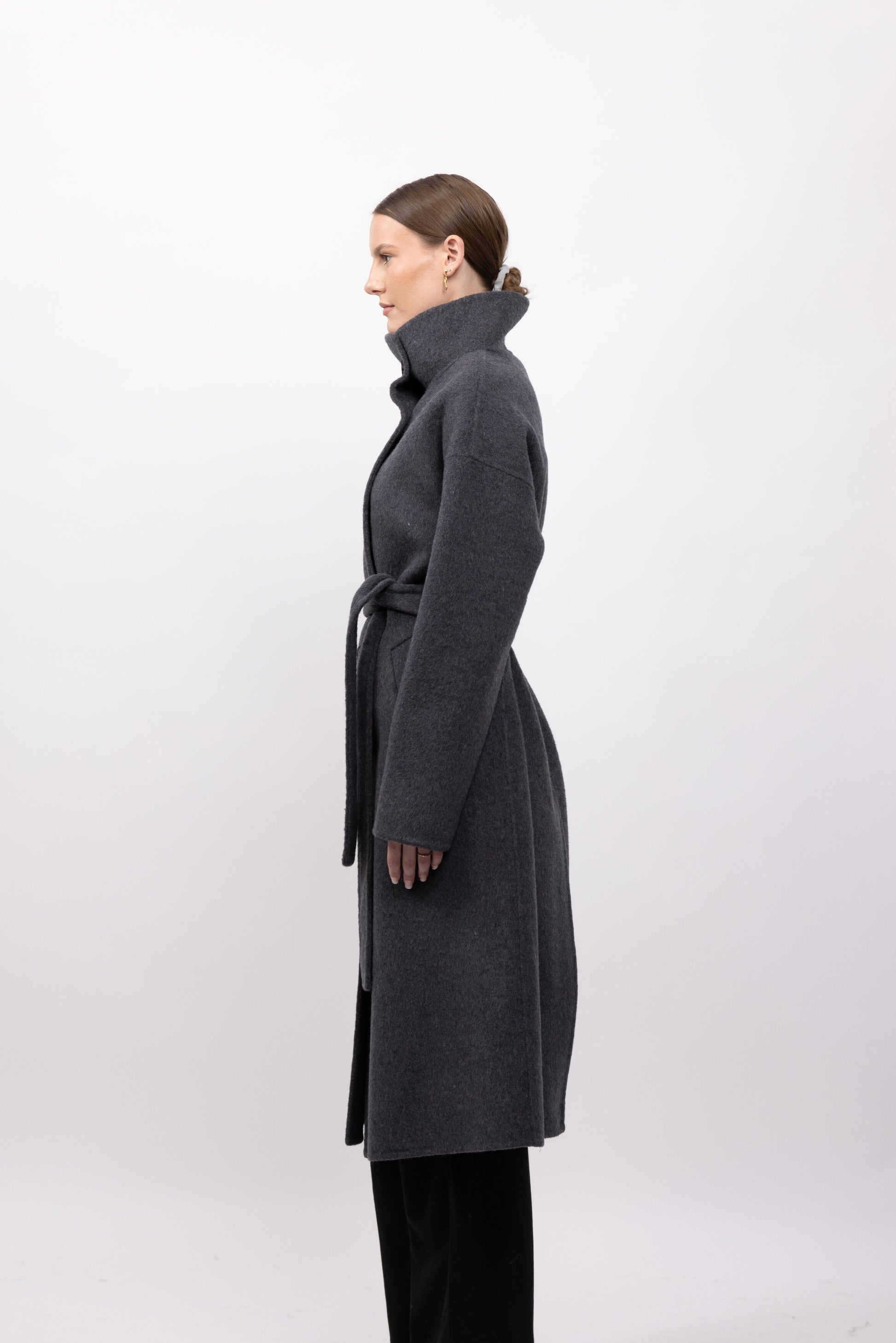 MANTEAU LAINE À COL MONTANT - FAIT MAIN - K-ZELL PARIS