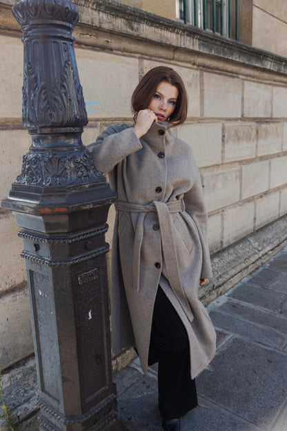 MANTEAU LAINE À COL MONTANT - FAIT MAIN - K-ZELL PARIS