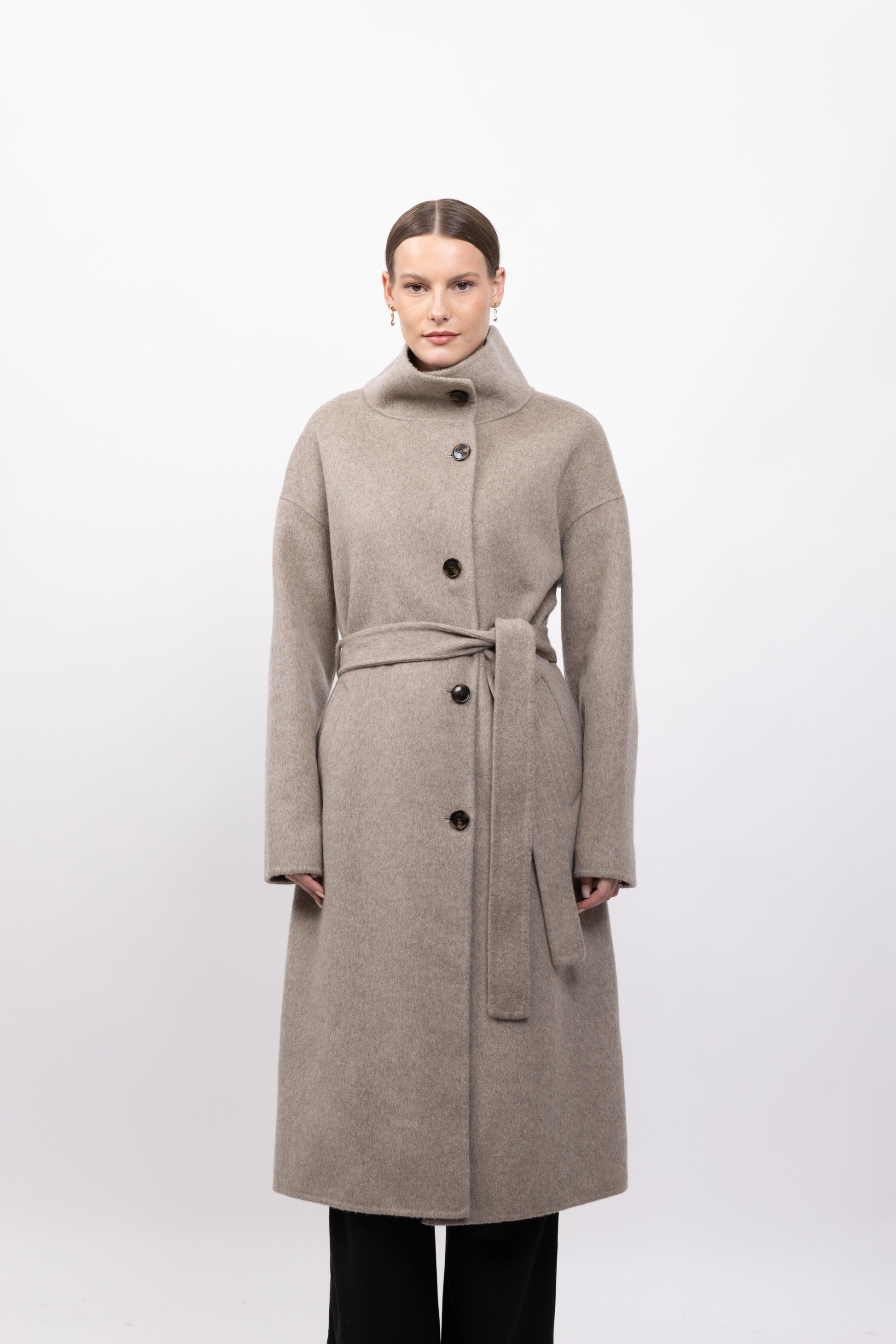MANTEAU LAINE À COL MONTANT - FAIT MAIN - K-ZELL PARIS