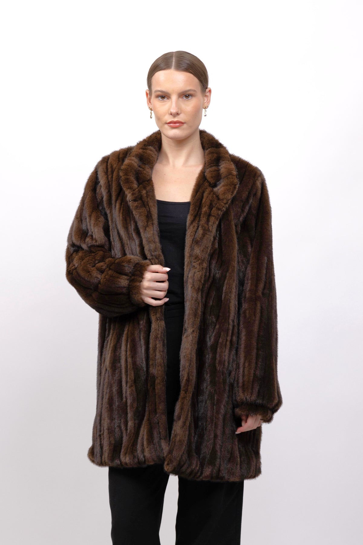 MANTEAU EN FAUSSE FOURRURE EFFET VISON