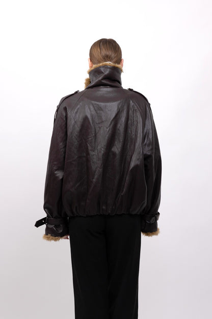 BLOUSON EN SIMILICUIR À INTÉRIEUR FAUSSE FOURRURE