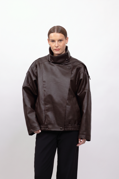 BLOUSON SIMILICUIR AVEC COL EN FAUSSE FOURRURE AMOVIBLE