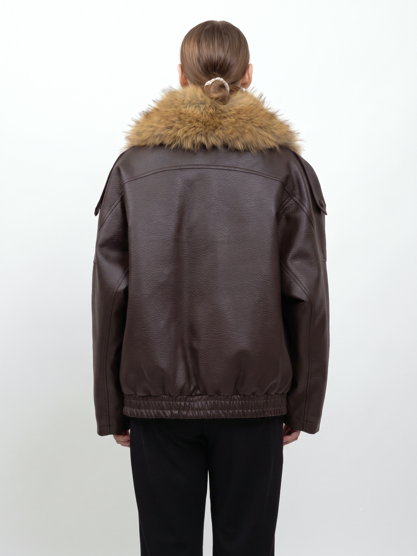 BLOUSON SIMILICUIR AVEC COL EN FAUSSE FOURRURE AMOVIBLE