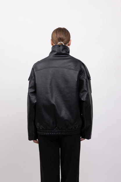 BLOUSON SIMILICUIR AVEC COL EN FAUSSE FOURRURE AMOVIBLE