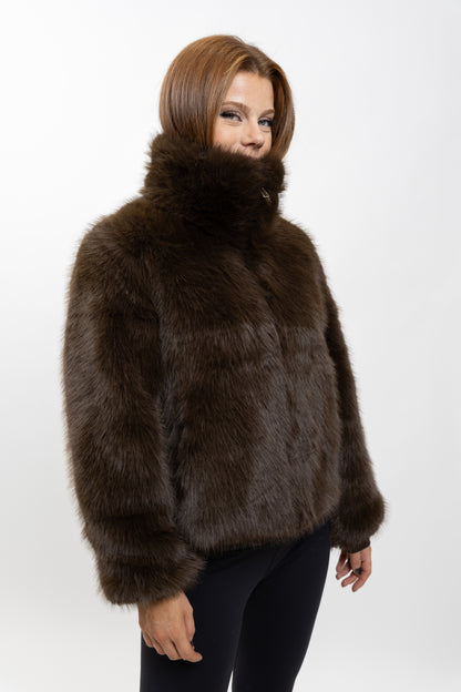 MANTEAU COURT EN FAUSSE FOURRURE EFFET RENARD