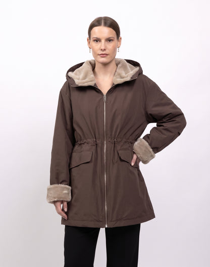 WATERPROOF PARKA WITH HOOD AND FAUX FUR LINING