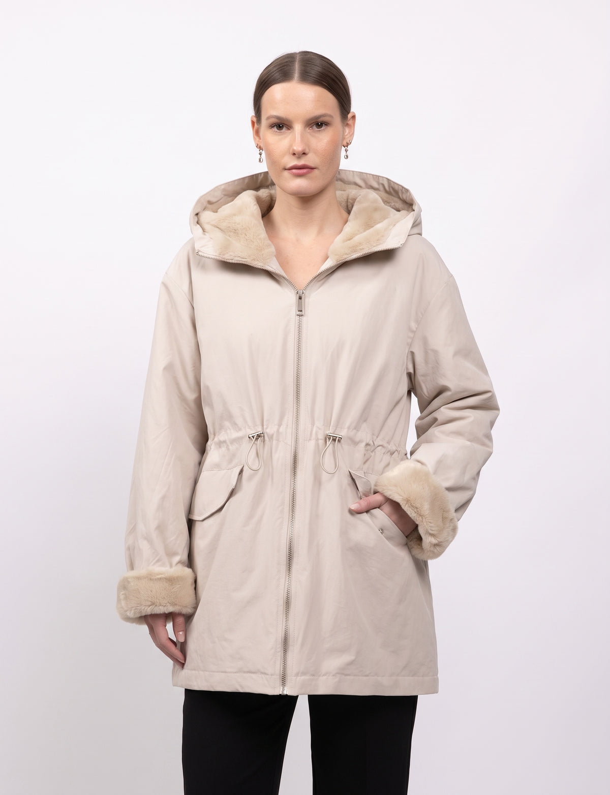 WATERPROOF PARKA WITH HOOD AND FAUX FUR LINING