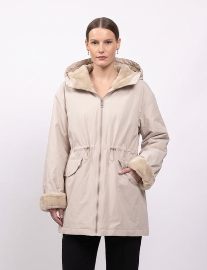 WATERPROOF PARKA WITH HOOD AND FAUX FUR LINING