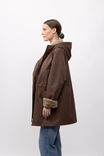 PARKA IMPERMÉABLE A CAPUCHE ET INTÉRIEUR FAUSSE FOURRURE
