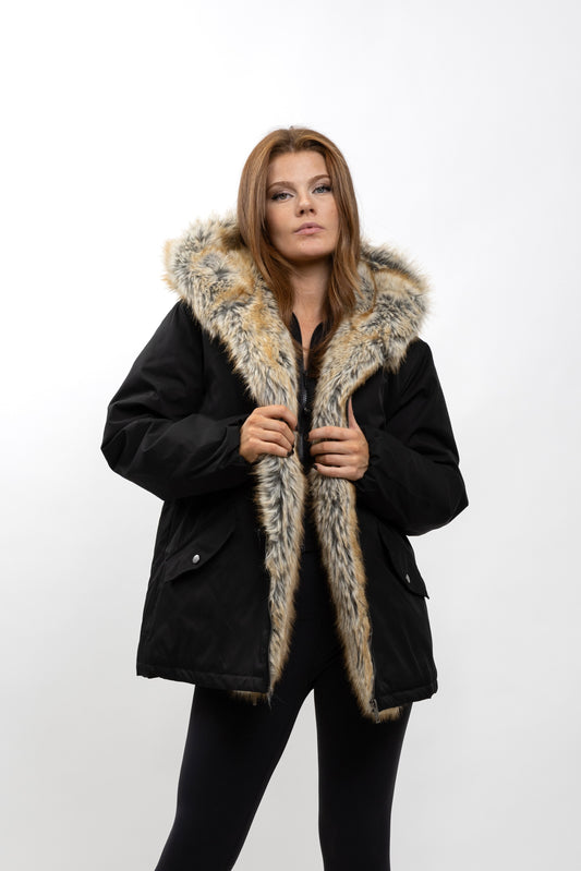 FAUX FUR HOODED PARKA