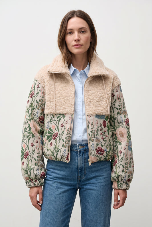 DOUDOUNE EN JACQUARD FLEURS ET FAUX MOUTON
