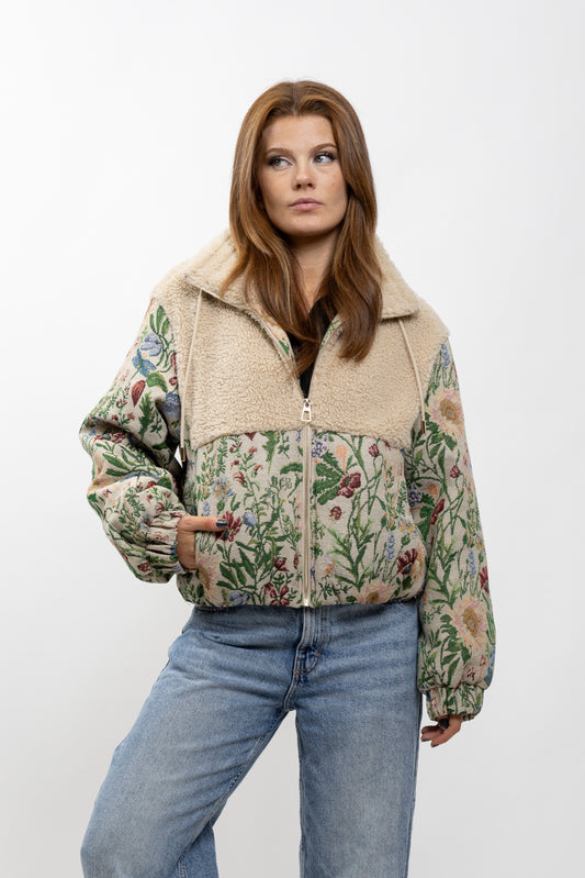 DOUDOUNE EN JACQUARD FLEURS ET FAUX MOUTON