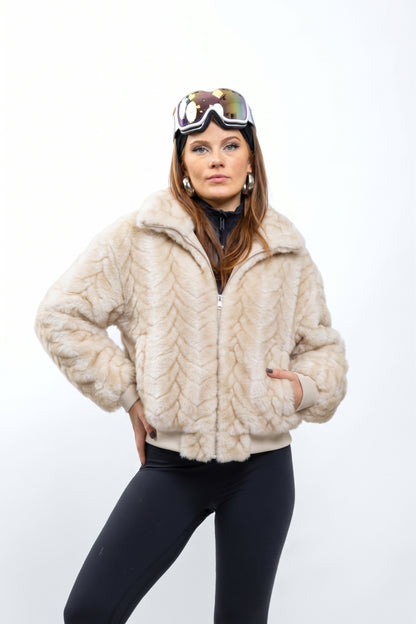 BLOUSON EN FAUSSE FOURRURE TORSADÉE - INTÉRIEUR DOUDOUNE