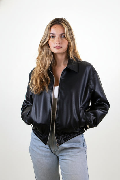BOMBER OVERSIZE EN SIMILICUIR