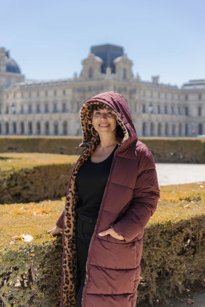 DOUDOUNE LONGUE RÉVERSIBLE EN IMPRIMÉ LÉOPARD