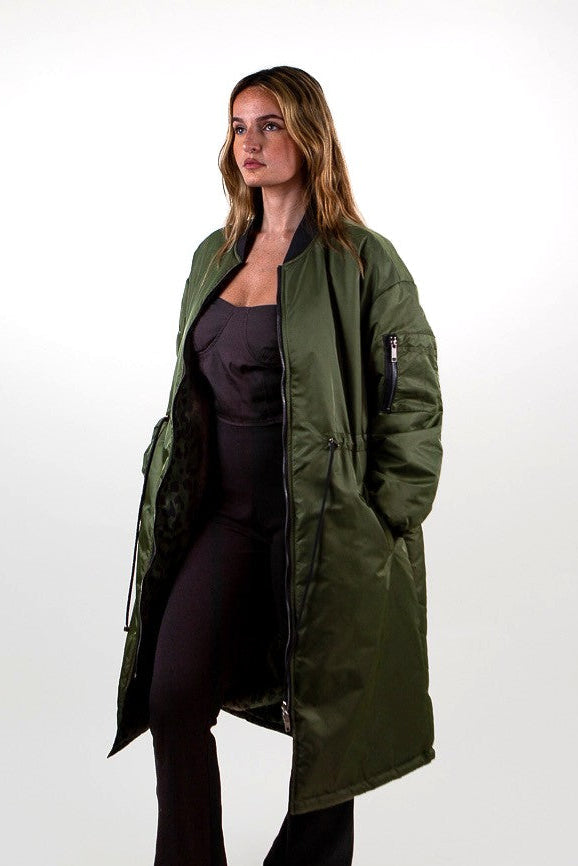 PARKA BOMBER LONG RÉVERSIBLE EN INTÉRIEUR LÉOPARD