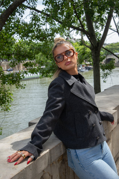 VESTE CABAN COURT À DOUBLE BOUTONNAGE
