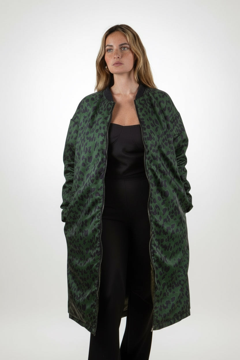 PARKA BOMBER LONG RÉVERSIBLE EN INTÉRIEUR LÉOPARD