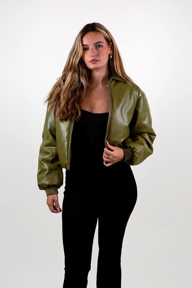 BOMBER COURT EN SIMILICUIR