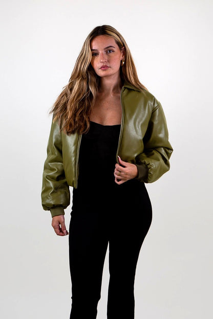 BOMBER COURT EN SIMILICUIR