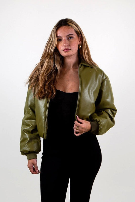 BOMBER COURT EN SIMILICUIR