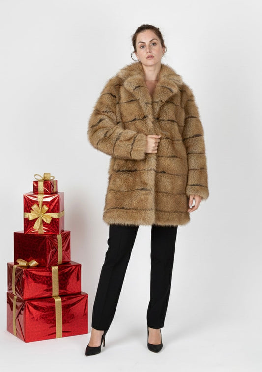 STRIPED FAUX FUR COAT