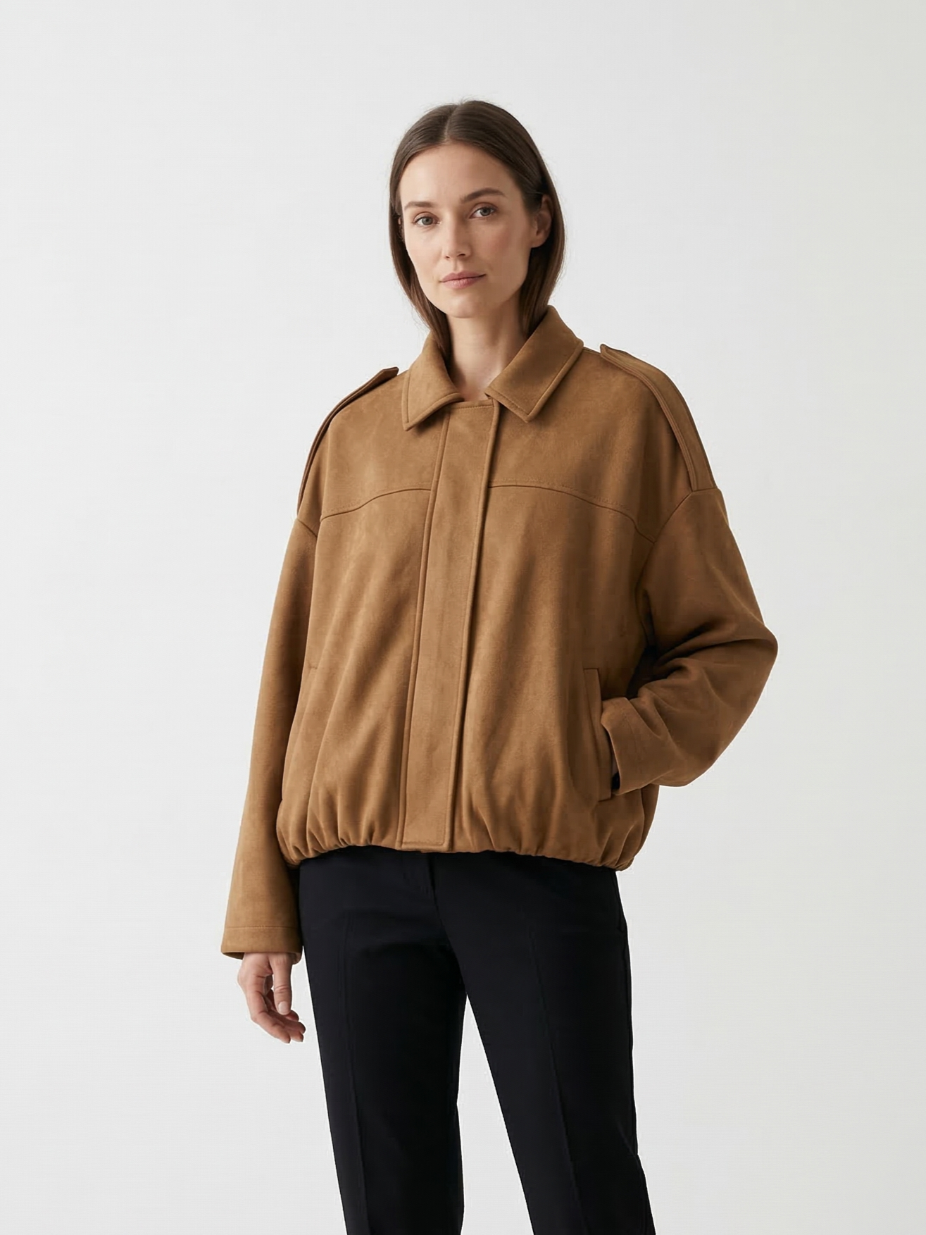 OVERSIZED SUEDE-EFFECT BOMBER JACKET