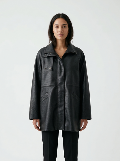 HIGH-COLLAR FAUX LEATHER COAT