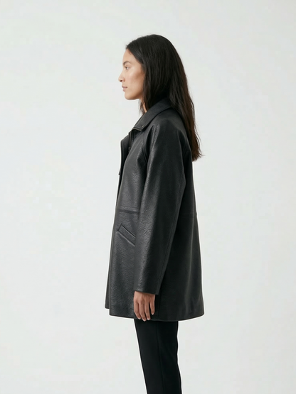 HIGH-COLLAR FAUX LEATHER COAT