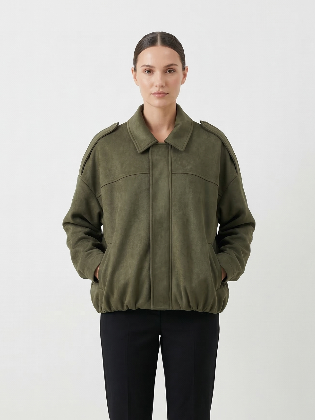 OVERSIZED SUEDE-EFFECT BOMBER JACKET