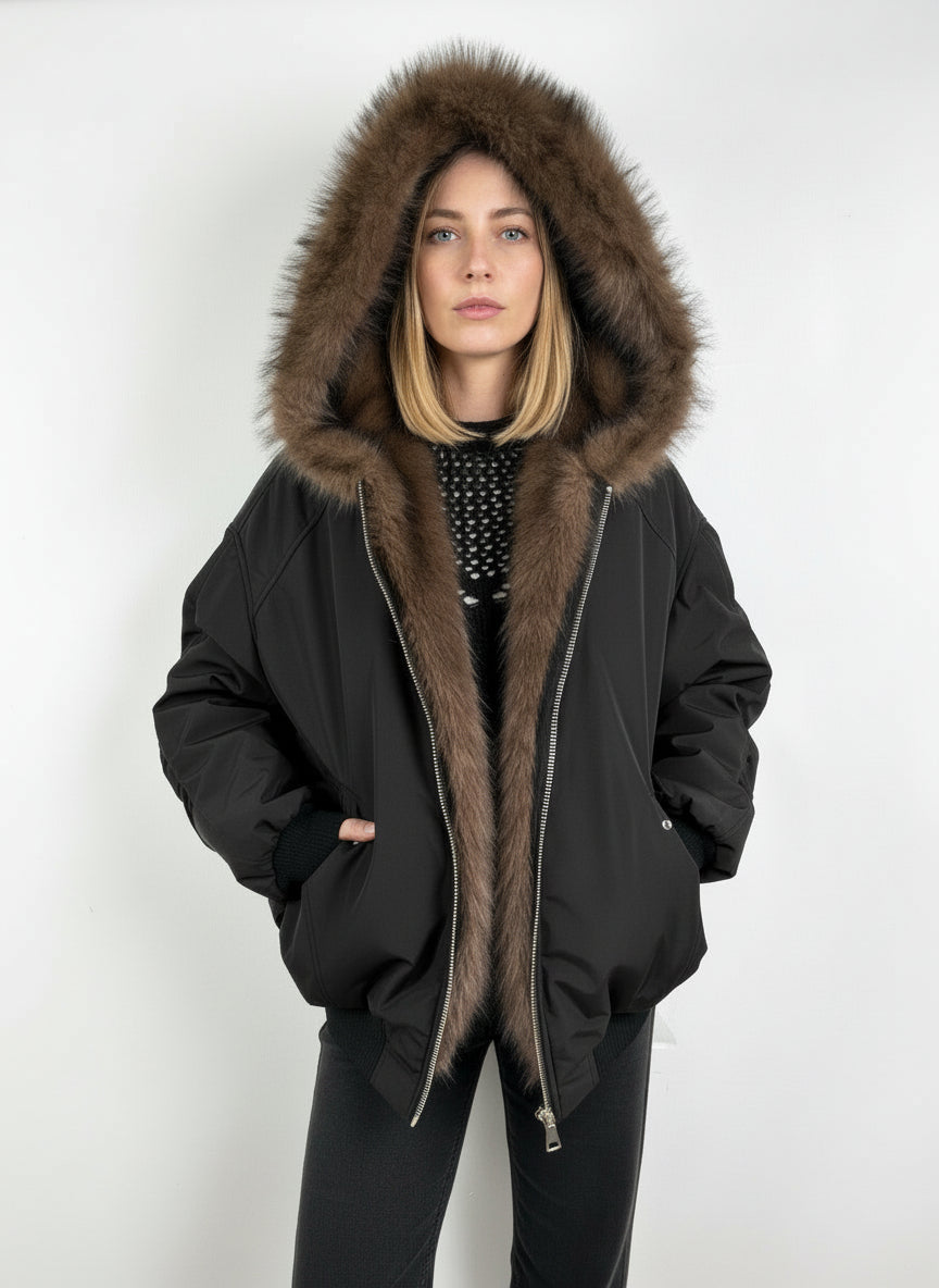 FAUX FUR HOODED JACKET