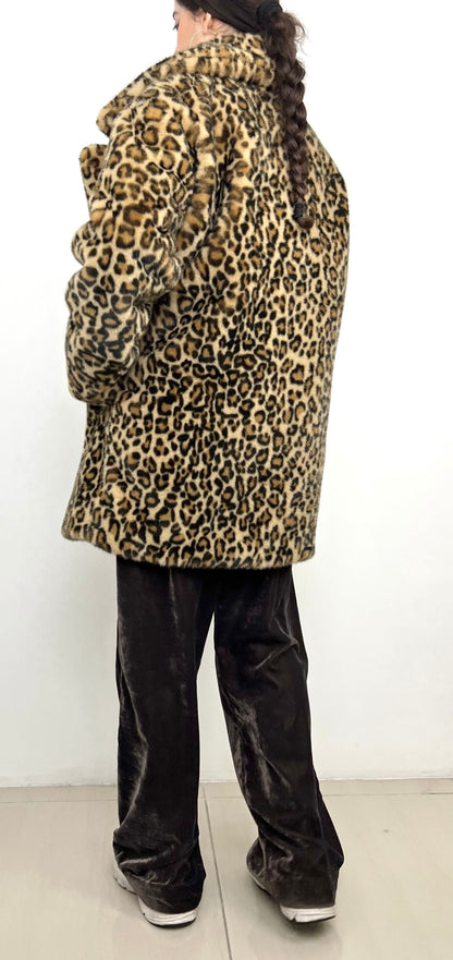 Leopard faux fur coat