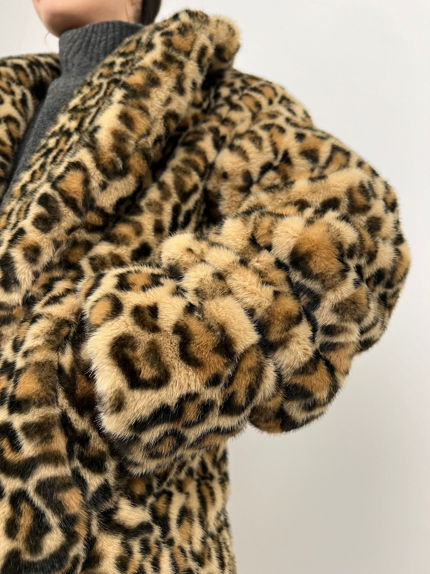 Leopard faux fur coat