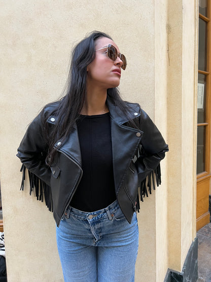 Fringed jacket imitation leather