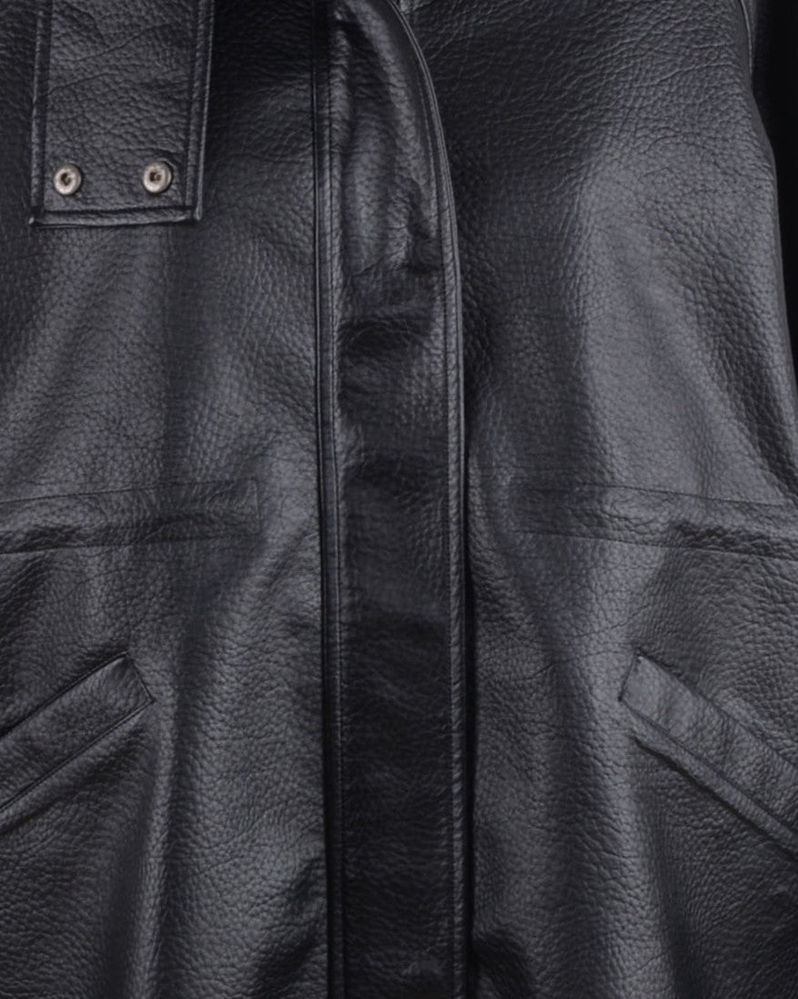 HIGH-COLLAR FAUX LEATHER COAT
