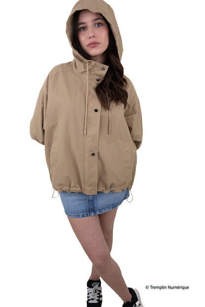 BLOUSON À CAPUCHE EN COTON MÉLANGÉ